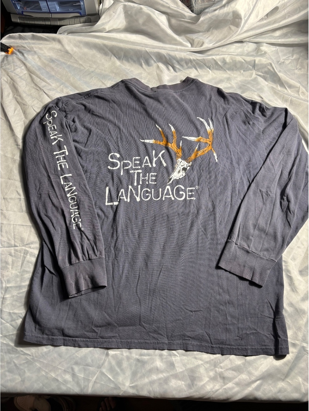 Speak The Language Long Sleeve T-Shirt with Antler Skull Art